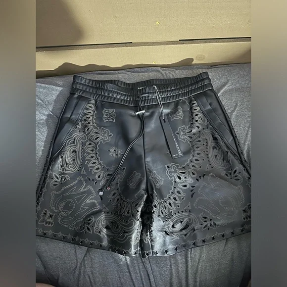 AMIRI Men’s Leather Laser-Cut Bandana shorts size 48